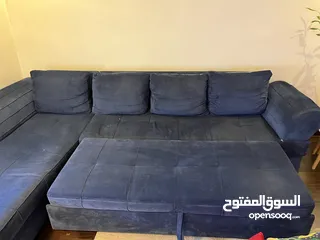  8 كنب كورنر بفتح تخت  مع كنباي ثنائيه بحاجه الى تنجيد بسعر مغري قابل للتفاوض