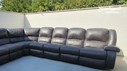  2 طقم كنب جلد ريكلاينر امريكي يفتح من الطرفين