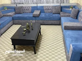  6 طقمين كنب 7 مقاعد خشب سويد وأرجل زان وجلسة مغربية 14 المقعد