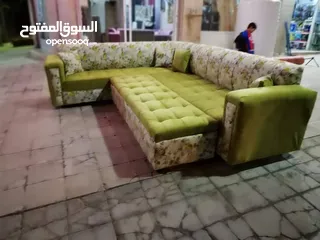  18 تنجيد كورنر حرف L مع كنبة مزدوجة مع إمكانية اختيار الاقمشة والألوان والتفصيل حسب الطلب