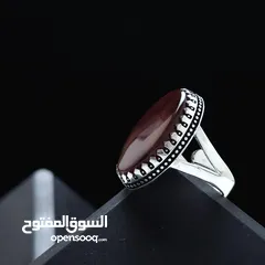  8 خاتم فضه عيار 925 مع عقيق يماني اصلي