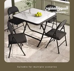  8 طاولة و 4 كراسي هيكل ستيل قوي ومتين مع سطح زجاجي ، قابل للطي لتوفير المساحه