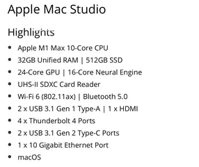  3 Apple Mac Studio Apple M1 Max 10 Core CPU 24-Core GPU 32 Gb Ram with 512gb ssd.