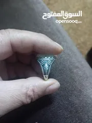  7 خاتم فضه محبر رسم بارز حجر عقيق ابيض