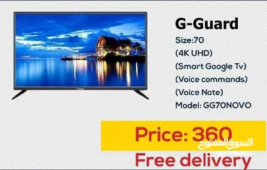  1 شاشات 70 انش جي جارد 4K سمارت أوامر صوتيه بأقل سعر مع قاعده جداريه شامل توصيل مجانا