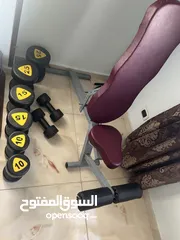  2 Adjustable Bench + dumbbells  بنش رفع اثقال قابل للتعديل ودمبلز بأثقال مختلفة