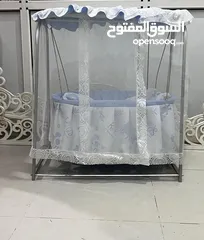  2 هندول بيبي هزاز حديد ابو مظلة ملكي فخامة  سرير مع فراش ووساده وناموسية يناسب مواليد حديث الو