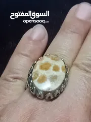  1 خاتم حجر مرجان طبيعي متحجر  فضه نازلة مختوم