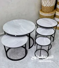  3 طاولات مودرن متداخلة عملية وأنيقة  متوفرة بعدة تصاميم عصرية خشب طبيعي بنقشة باركيه مميزة.