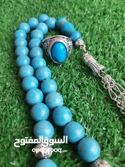  12 سبح عين النمر الأصلي بيلقط على المغناطيس وبتماوج وخاتم أنتيمون هدية مع المسبحه وسبح فيروز شجري هندي