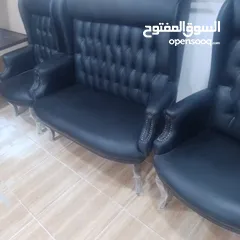  11 أطقم كنب مكتبي جلد أسود (مفردتين وثنائية)