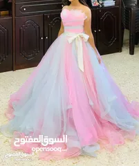  9 فستان منفوش للمناسبات بلون ازرق وزهري تصميم راقي ومميز لطله انثويه تخطف الانظار فخامة والسعر خياللل
