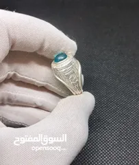  3 خاتم نقرة نايفي انيق متوج بحجر التوباز الازرق للبيع
