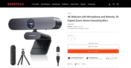  4 4K Webcam with Remote Control, AutoFocus 8MP Sony Sensor Web Camera ماركة DEPSTECH حساس سوني وتحكم