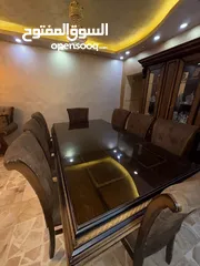  3 طاولة سفرة خشب زان لون بني 8 كراسي