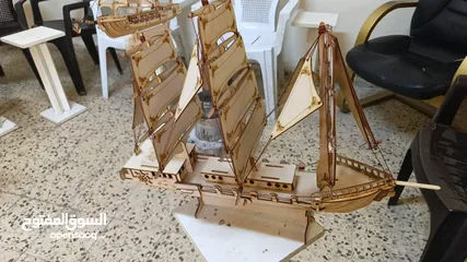  2 مجسم سفينة خشبي تجميع يدوي