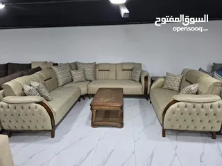  2 كورنر فاخر خشب خارجي زان 5 سم داخلي سويد اسفنج دانلوب قماش ايفا ووتر بروف