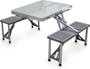  17 ادوات الرحلات خارجية طاولات مع 4 كرسي قابلة للطي شكل الحقيبة لون سيلقر طاولة الاكل و الرحلات