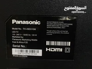  5 هذا التلفاز من نوع Panasonic موديل TH-49D310M، حجمه 49 بوصة.