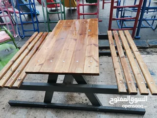  9 طقم مقاعد وبنشات حديقة حديد وخشب سويد رباعي مع طاولة