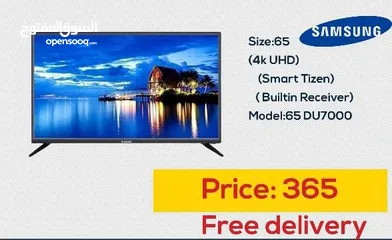  1 شاشه 65 سامسونج 4K SMART  مع رسيفر داخلي ومع قاعده جداريه شامل توصيل مجانا