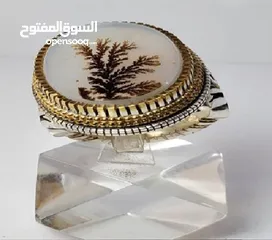  6 خاتم فاخرمصنوع يدويامن الفضة الخالصة(925) مزود بحجرالعقيق شجري طبيعي يتميز بنقوش فريدةعلي شكل شجرة ا