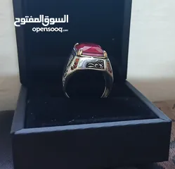  9 خاتم فضة 925 مع حجر كريم ياقوت سيلاني غير معالج لون قرمزي من النوادر