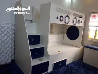  7 تخت طابقين ثلاثي مكفول 5 سنوات بحمل 150 كيلو  الخشب لامنيت مسمك ع خمالتين 3.5 سم