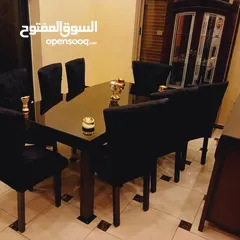  8 #_غرفه_سفره_مودن_تفصيل3_قطع_فل_كوالتي بحاله الجديد استخدام مده قصيره وخشبها زان سويد ودهان جوزي وت
