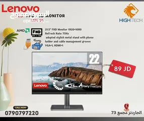  1 شاشات كمبيوتر - LENOVO 21.5" FHD XUSB-X1HDMI-1xAudio-AMD FREE SYNC-75Hz Computer Monitor
