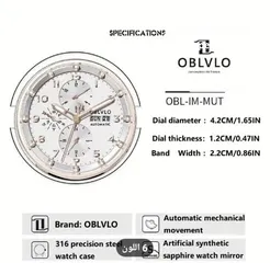  4 ساعات OBLVLO الشهيرة ، اصلية ،  بتصميم عصري ، ذاتية الحركة