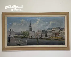  1 لوحة زيتية قديمة مرسومة على القماش لفنان هولندي مرسومة سنة 1935