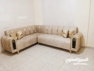  4 طقم كورنر تركي قماش وتربروف سفنج ضغط عاليه وعليه طبقة بليستر  خشب لاتيه وسويد