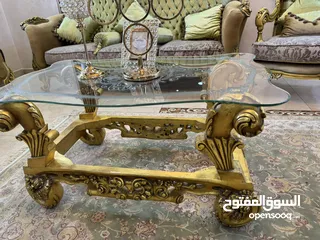  13 كنب مصري دمياطي مريح جدًا محفر لون اخضر و بيج محفر ذهبي عدد 7مقاعد + طاولة