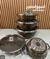  3 طقم طناجر جرانيت سكب  ثقيل أثقل وافضل نوعية في السوق  5 قطع مكفول 5 سنوات ارضية  إندكشن يعني مستحيل