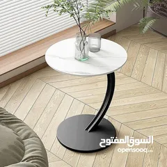  9 طاولة جانبية مستديرة شكل C – تصميم عصري أنيق، خشب MDF وهيكل حديد متين، تتحمل 20 كغم مثالية وانيقة
