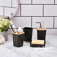  5 مجموعة إكسسوارات الحمام كاملة  تتضمن حامل فرشاة الأسنان، وكوب فرشاة الأسنان وموزع الصابون