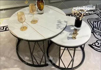  1 סט שולחנות – 2 חלקים – שיש מלא עיצוב שולחן סלון עם פלטת שיש כבדה