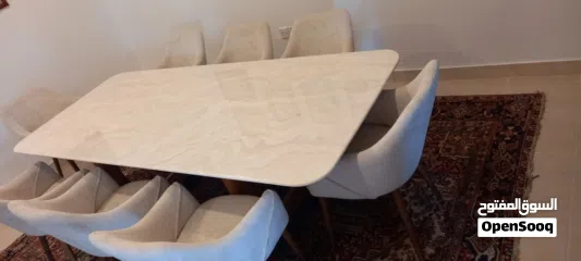  2 Modern Faux Marble Dining Table + 8 Upholstered Armchairs – Elegant 8-Seater Set