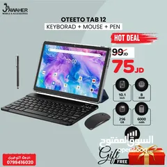  1 تابلت OTEETO tab12 الذاكرة 256G الرام 8G مع بكج كيبورد وماوس وقلم اوتيتو