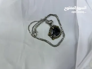  8 ‎السنسال الفضي الإيطالي عيار *925* مع التعليقة الفضية بحجر *اللابرادوريت التركي* بوزن *21.77