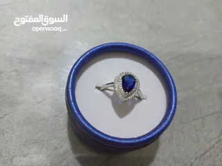  1 خاتم فضه اصلي لون ازرق