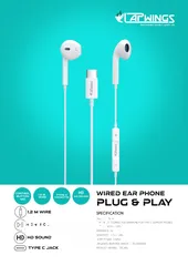  1 WIRED TYPE C EAR PHONE 1.2M DIRECT  CONNECTOR EARPHONE FOR TY