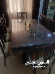  6 طاولة سفرة مع فضية مع 8 كراسي بحالة ممتازة خشب زان مع لاتيه