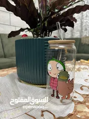  5 كاسة مع مصاصة  مع كتابة يدوية