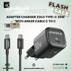  1 ANKER adapter charger ZOLO type-c 30W WITH ANKER CABLE C TO C