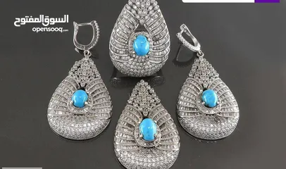  8 نسائي فضة مع الحجر الفيروز الطبيعي صناعة يدوية فاخرة  المقاس وسط،مناسب لهواة الاحجار الطبيعية والمجو