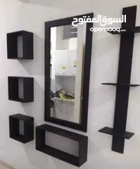  19 رفوف خشب شاشه ومطبخ وحمام وديكور حائط وستاند مكياج وجلاتين وغيره