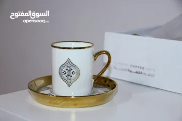  8 طقم فناجين قهوة ابيض مذهب فاخر Golden white coffee cups set