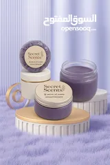  9 مستحضرات تجميل (سكراب للجسم-سكراب للقدمين-كريم مرطب-صابون من مواد طبيعيه -ليفه).من ecrets of scents